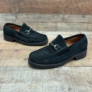 Gucci 101 6405/4 Loafers Womens Size 7 B Black Suede Horsebit Lug Sole Shoes